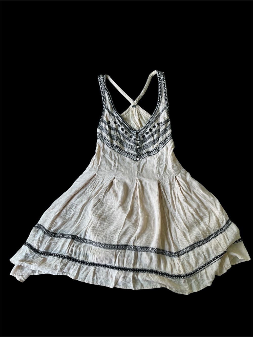 Boho Embroidered Cream Free People Tank Dress with Strappy Back